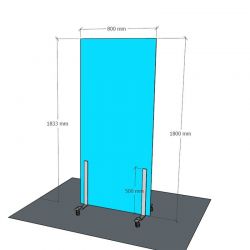 écran en verre anti-covid sur roulettes